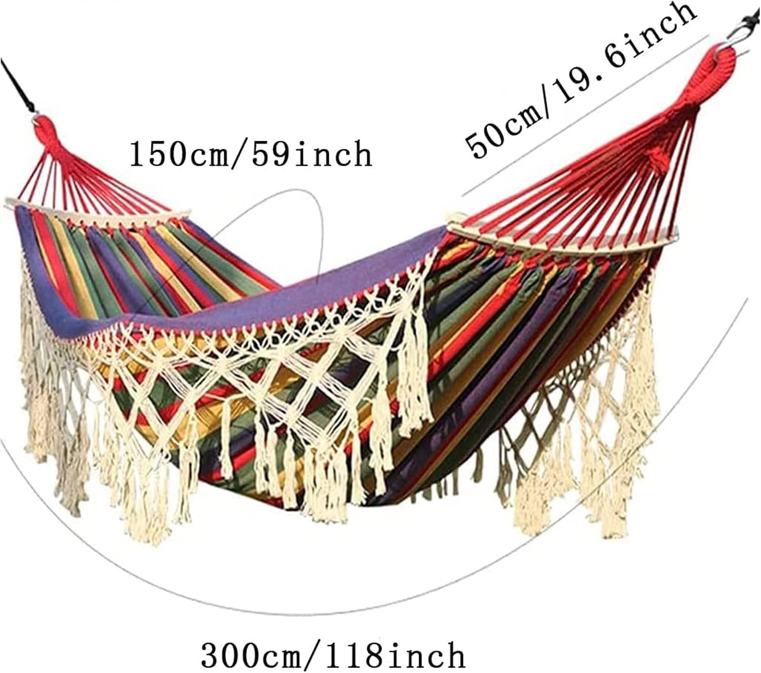 Hammock Outdoor Cotton, Garden Camping, Cotton with Fringe Detail for Patio Yard Garden, Load Capacity Up to 200 Kg Portable with Carrying Bag (Size : 300 * 150cm)
