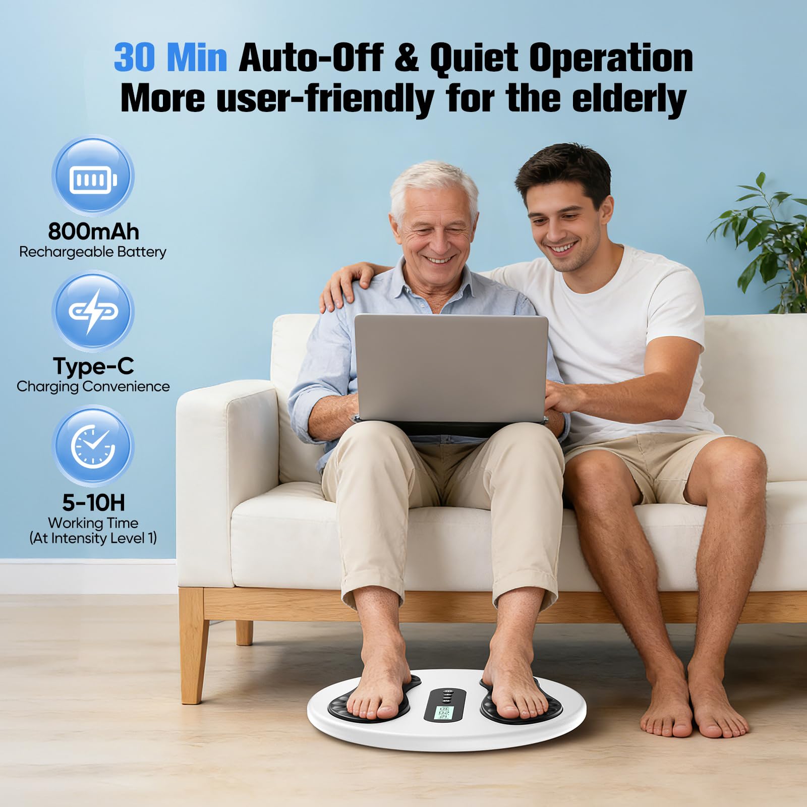 Estimulador de circulación para pies y piernas, masajeador de pies EMS con 8 almohadillas TENS, 12 modos y 20 niveles de intensidad, masajeador de pies eléctrico alivia neuropatías y circulación