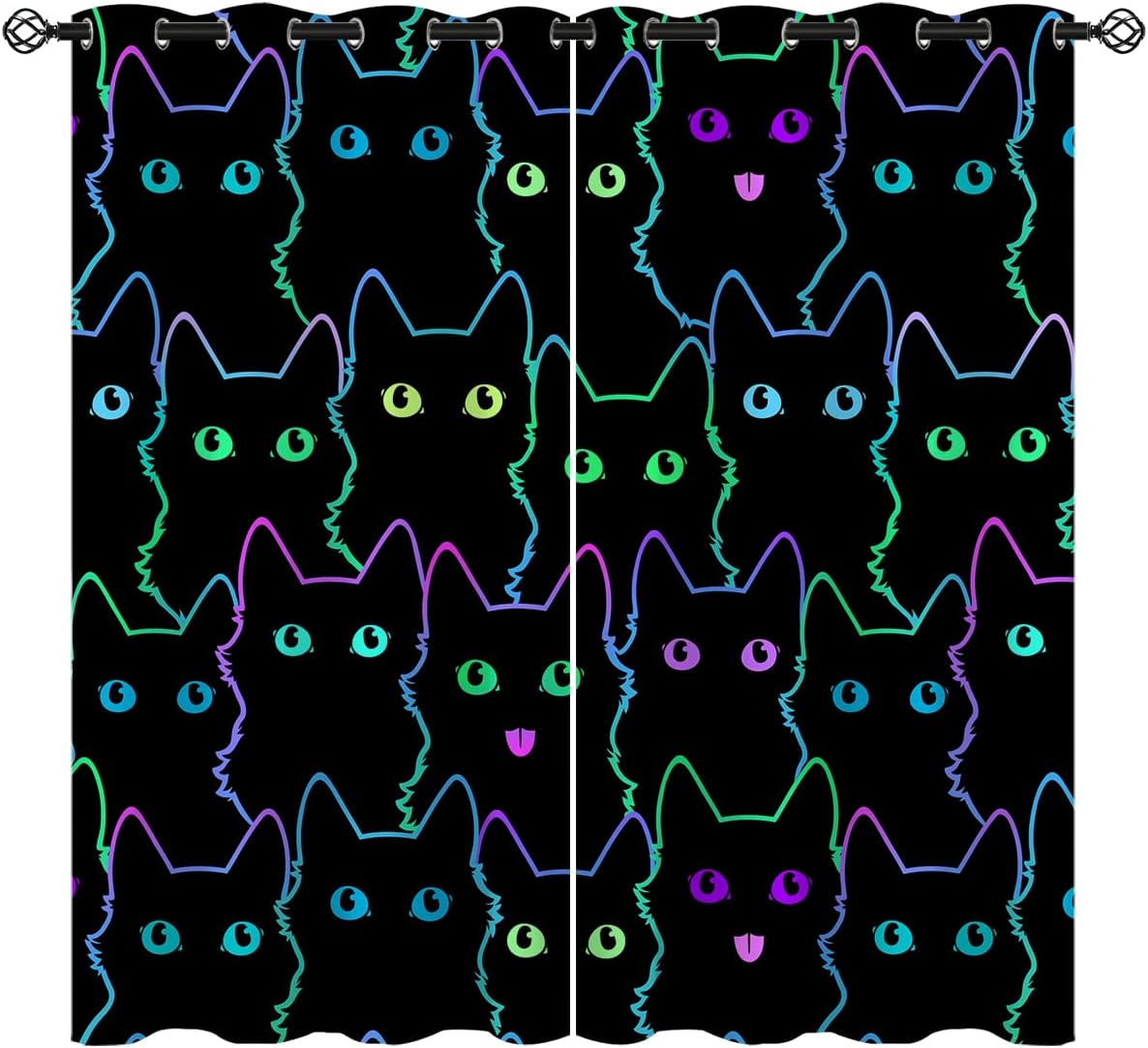 Cat Blackout Curtains for Girls Boy Home Decor, Cartoon Cute Animal Funny Lovely Kitty Colorful Grommet Thermal Insulated Drapes Darkening Window Curtain for Bedroom Living Room, 42 x 63 Inch