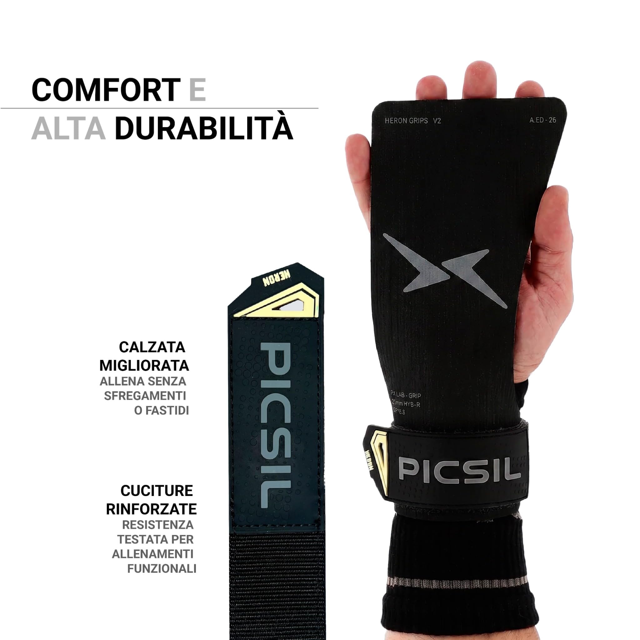 PICSIL Paracalli Heron Grips Protezione Mani con Astuccio e Polsini Cross Training Calisthenics Fitness