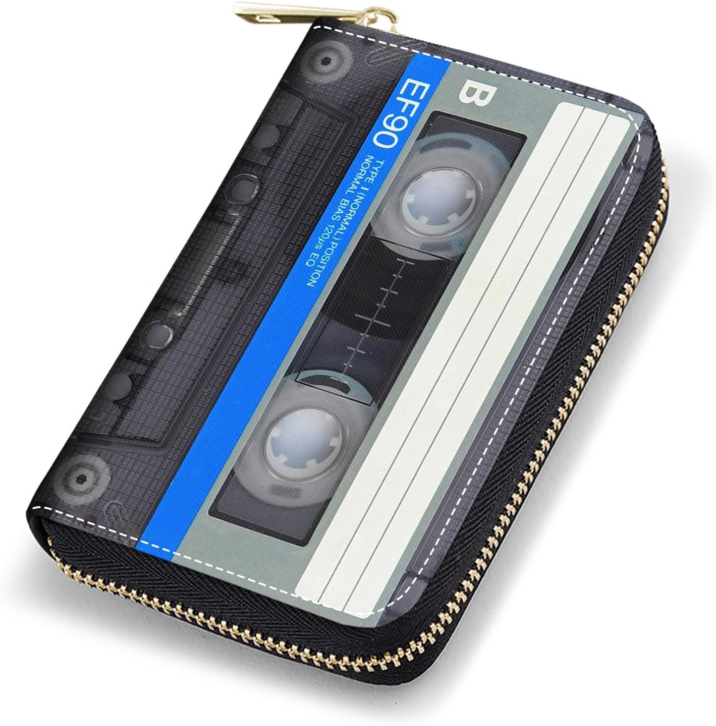 Credit Card Holder Wallets for Women, RFID Blocking Small Leather Card Case Wallet with Zipper Accordion Wallets, Retro Music Cassette