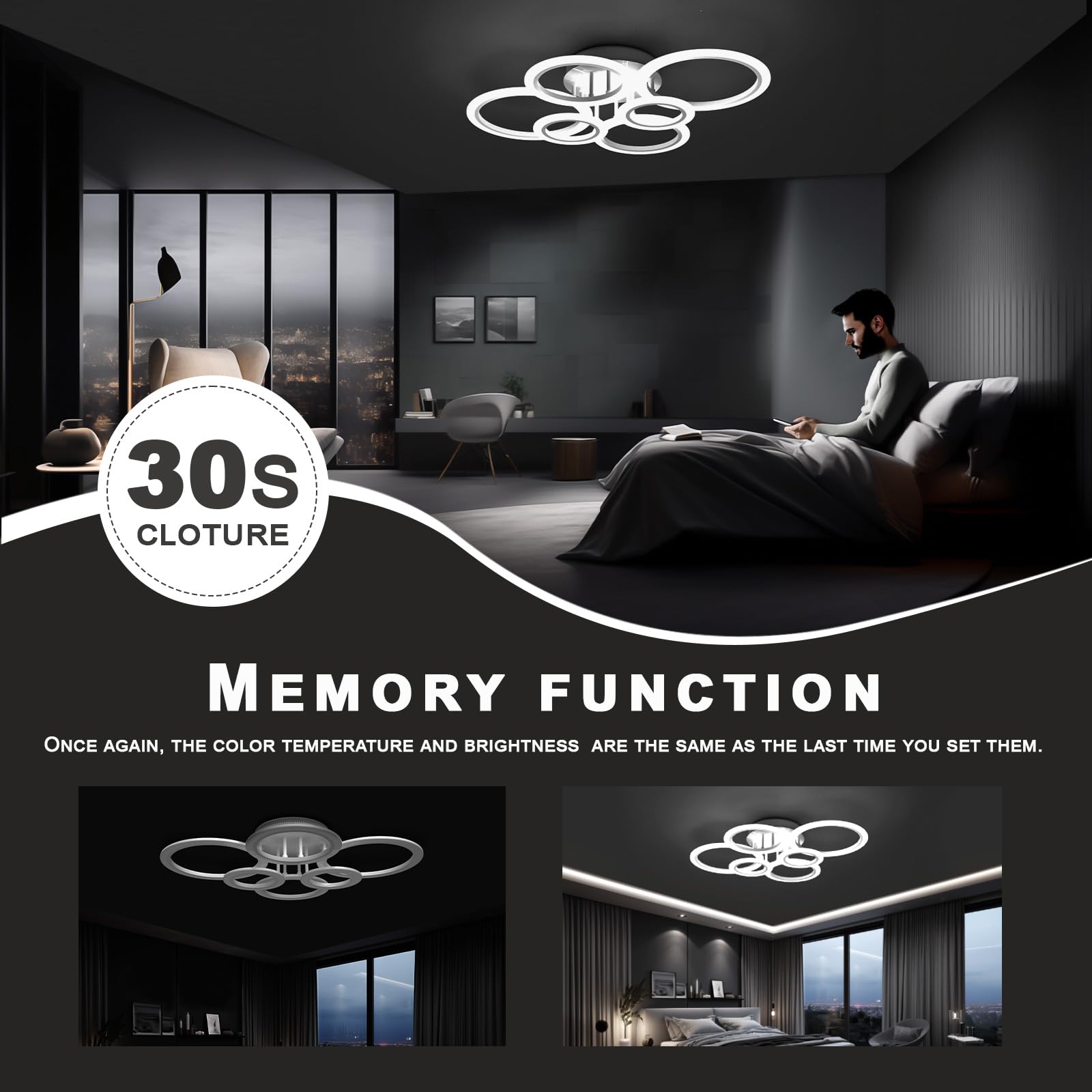 RUYI 72W Deckenlampe Wohnzimmer, Φ80cm Deckenleuchte Wohnzimmer mit Fernbedienung Farbwechsel 2800K-7000K Helligkeit Einstellbar mit Memory Funktion LED Wohnzimmerlampe Schlafzimmerlampe Küche