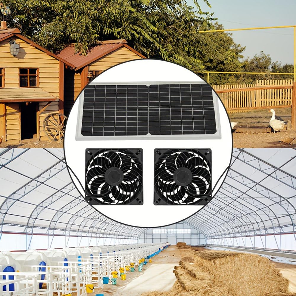 Ventilateur Solaire 16W, Ventilateur d'Échappement avec 2 Ventilateurs CC, Kit Panneau Solaire Étanche