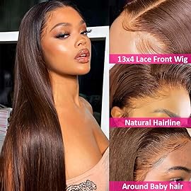 Hermosa 13x4 Chocolate Brown Lace Front Wigs Human Hair 180 Density Straight Lace Frontal Human Hair Wig Pre Plucked Hairline 4 Brown Wig 26 Inch