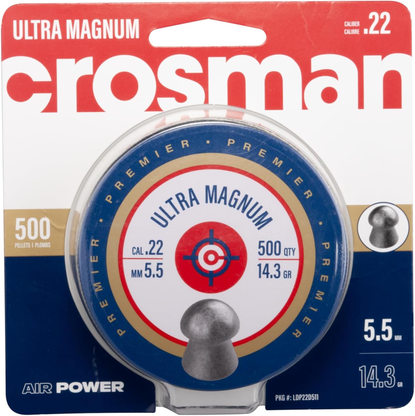 CrosmanCrosman Domed Premier Pellets, 0.22-Calibre, 500 Count