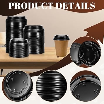 100 Pack Black Disposable Coffee Cup Lids - Fits 10-22 oz | Heavy-duty build resisting heat warping and cracking, ideal for cafes, food trucks, and office breakrooms