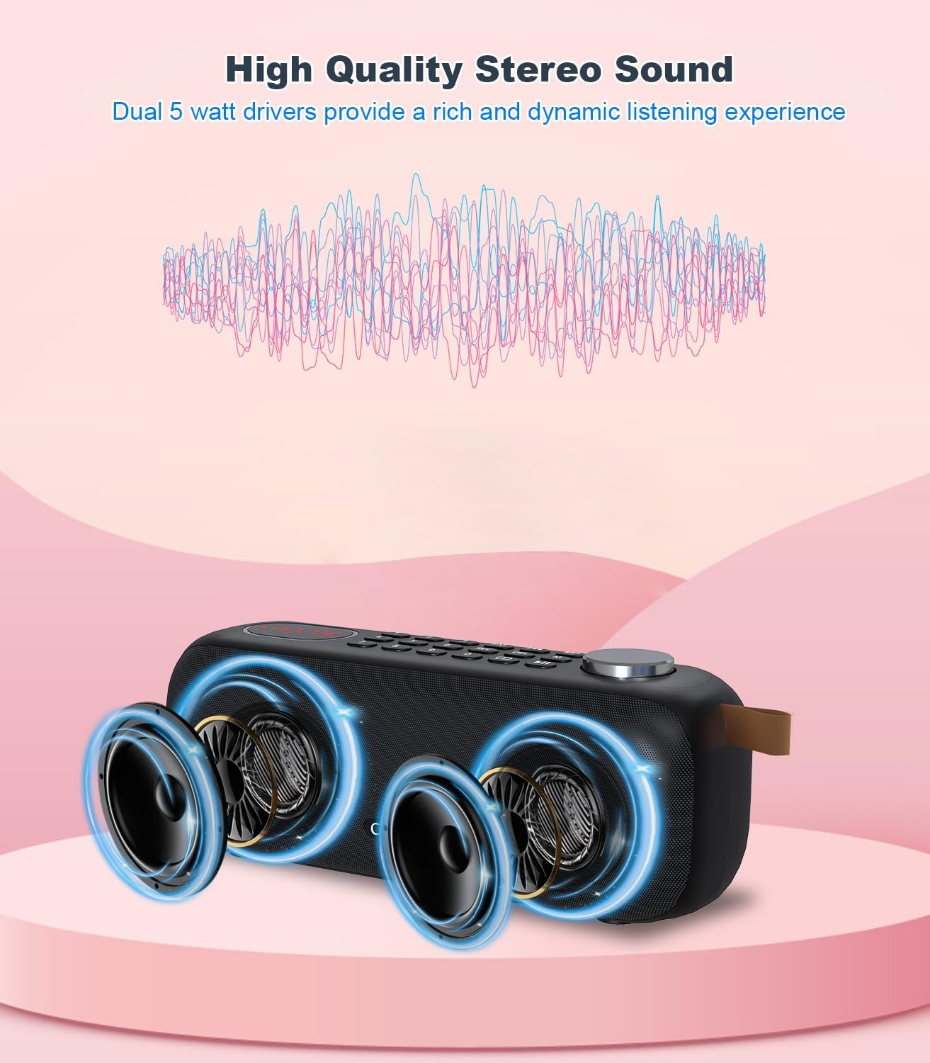 Portable Bluetooth Speaker FM Radio Digital, Support USB/SD Card MP3 Music Player/AUX/REC, Build-in 3000mAh Rechargeable Battery, 10W Powerful Speaker and Earphone Jack for Indoor Outdoor - Image 5