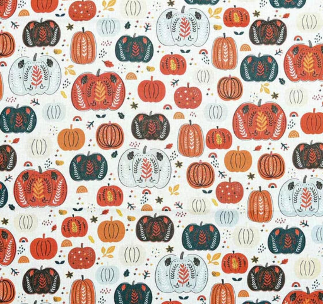 Amazon.com: Fall Autumn Folk Pumpkins Cotton Precut Fabric by The Yard ...
