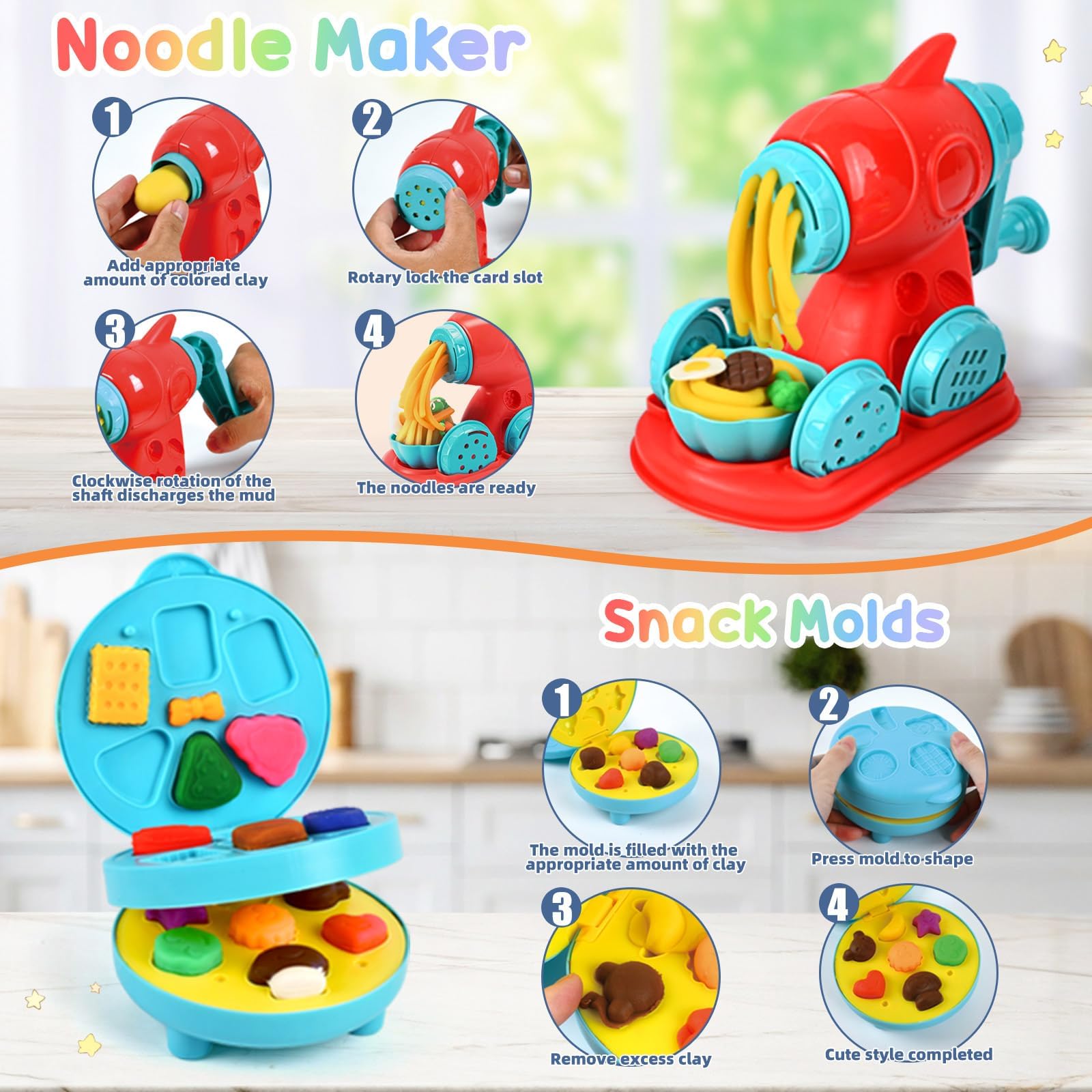 Spielzeug für 3–8 Jahre alte Kinder: Play Color Dough Set für Kinder, 4-in-1 Play Doh Zubehör mit Werkzeugen und Ausstechern, Geschenke für 3, 4, 5, 6, 7, 8 Jahre, Kinder, Kunst, Handwerk