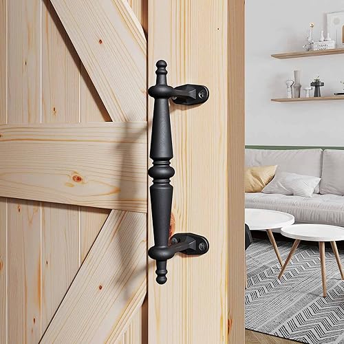 EaseLife Manija de puerta de granero de 9 pulgadas, agarre de aluminio negro rústico, manijas de puerta, fácil instalación