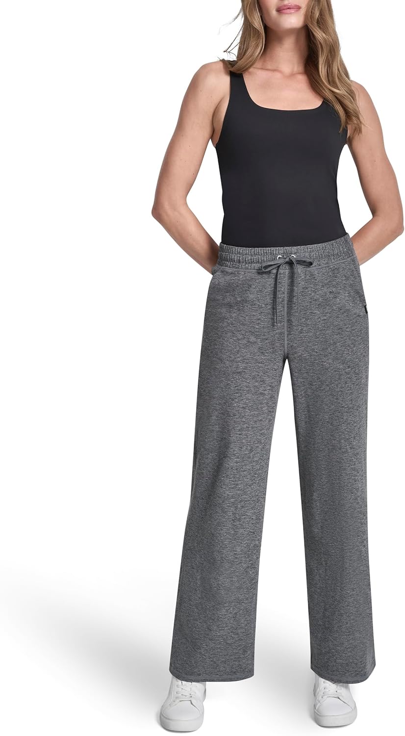 DKNY Womens Spacedye Mid Rise Wide Leg Sweatpants with Pockets - Image 2