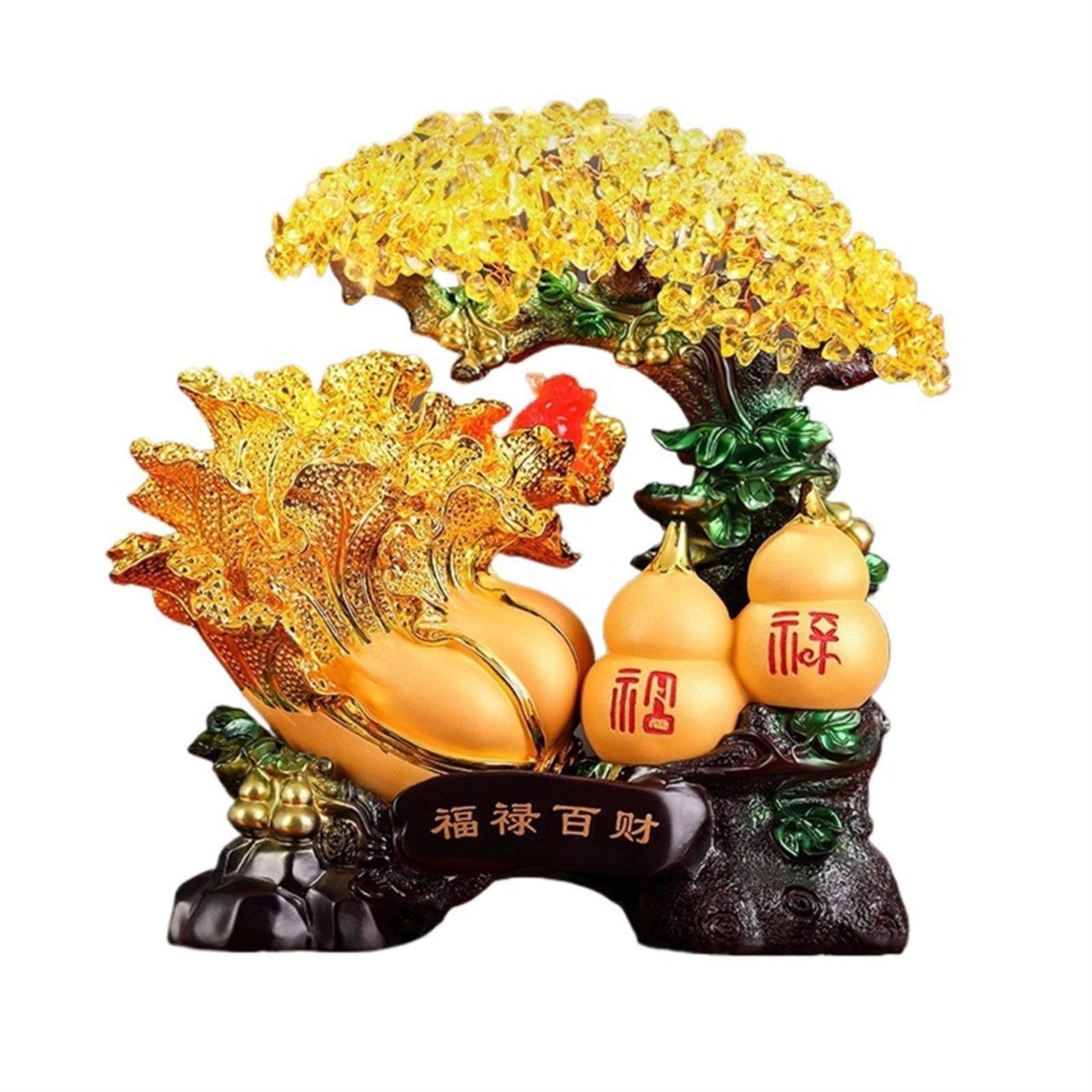 Home Decor Feng Shui Crystal Money Tree Decoration - Fortune for Wealth and Prosperity, Spiritual Ornament Perfect for Home Office Decor Bonsai(Gold)