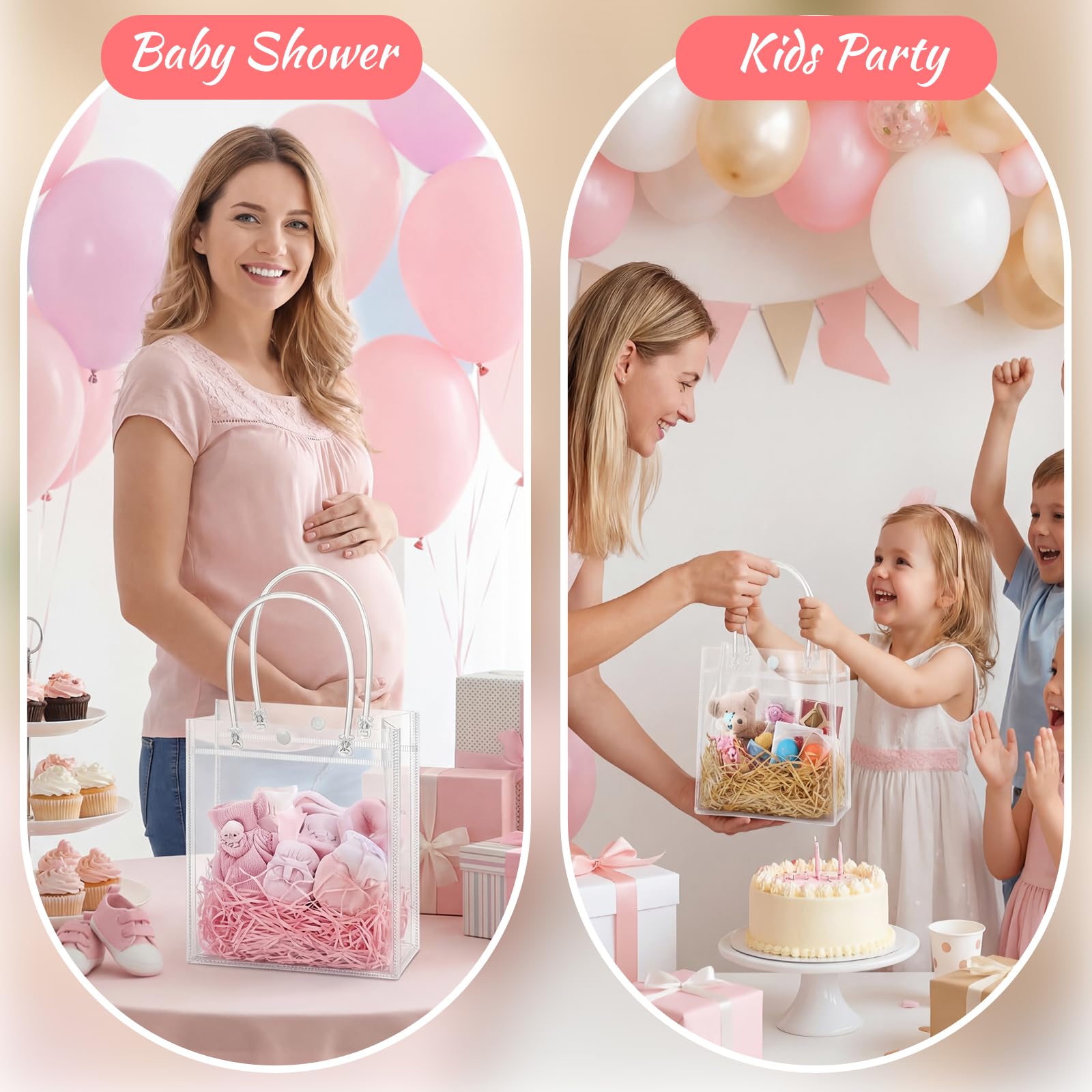 woric Clear Gift Bags with Handles, 15 PCS Small Plastic Party Favor Bags Reusable Transparent Gift Wrap Goodie Bag Bulk for Weddings Graduation Father's Day Birthdays 5.9"x5.1"x2.75"