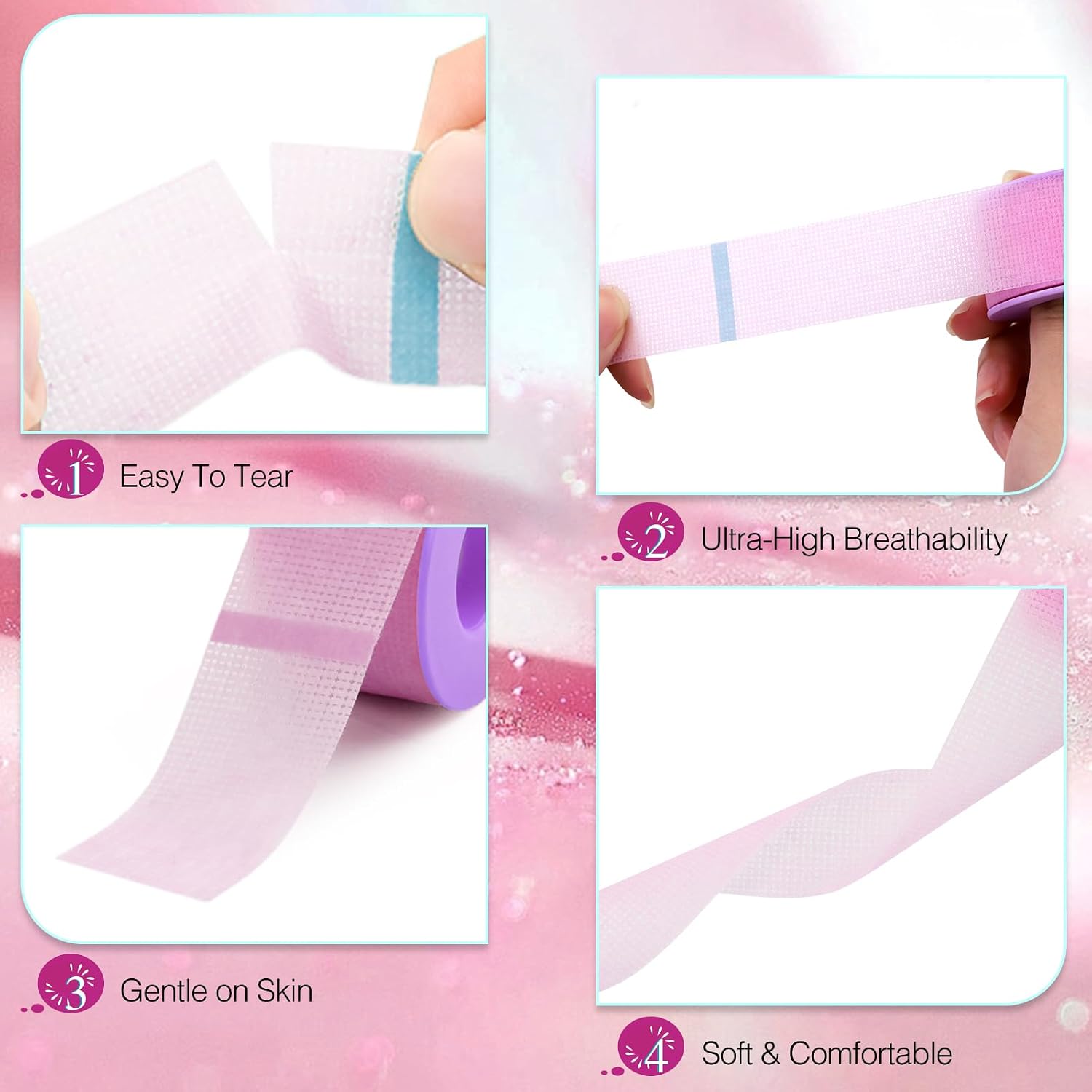 LZM (0.5in x 4yd, 2Rolls, Purple | Sensitive Skin Pain-Free Removal Breathable Micro-Porous Silicone Gel