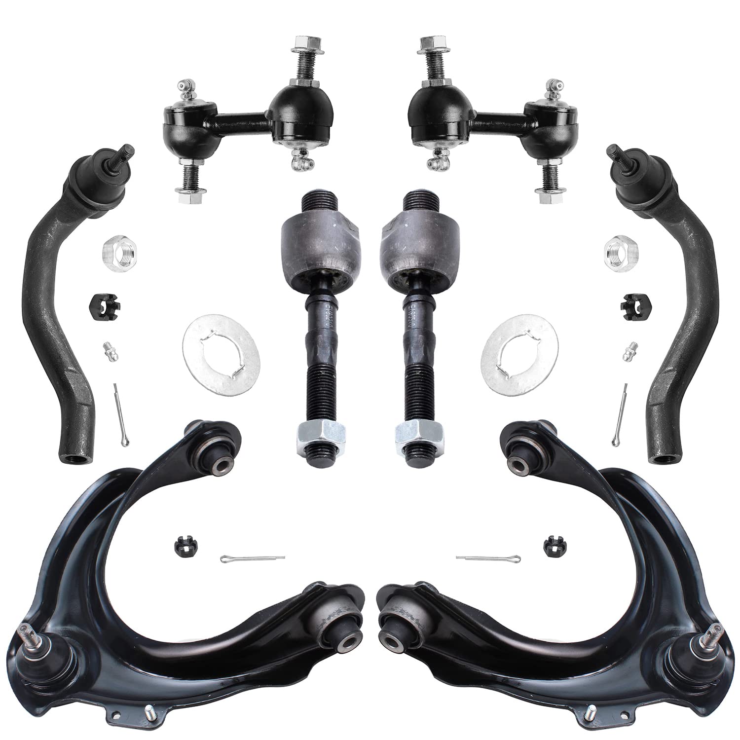 Detroit Axle - 8PC Front Upper Control Arms, Sway Bars, Inner and Outer Tie
