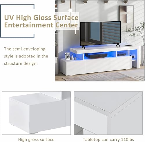 Miniatura 3 de Leisure Zone Modren Soporte de TV LED de 16 colores, centro de entretenimiento de superficie de alto brillo UV con estante para DVD, TV de hasta 70