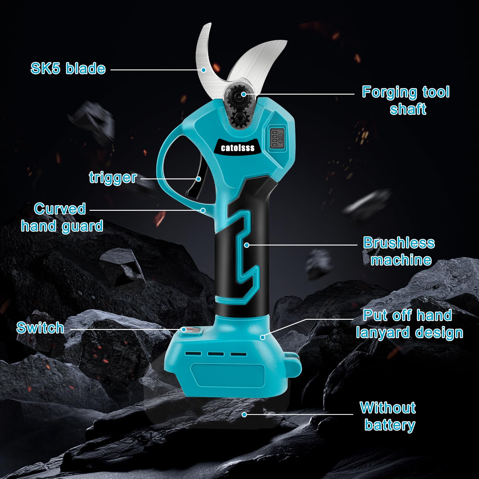 Coupe-branches sans fil compatible avec batterie Makita 18 V, sécateur sans balais avec 2 vitesses, affichage numérique, diamètre de coupe maximal de 45 mm, pierre à aiguiser et lames de rechange
