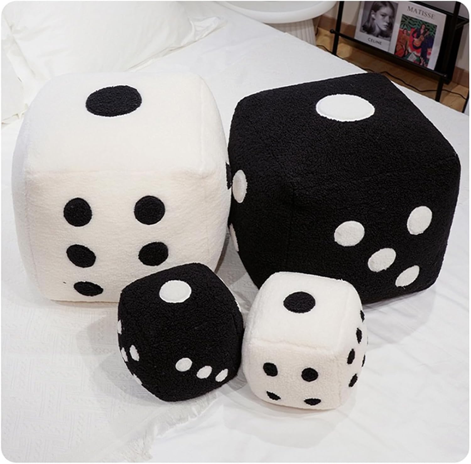 Dice Plush Pillow - 8 inch Oversized Dice Shaped Stuffed Cushion - Home Sofa Game Room Decor (White)