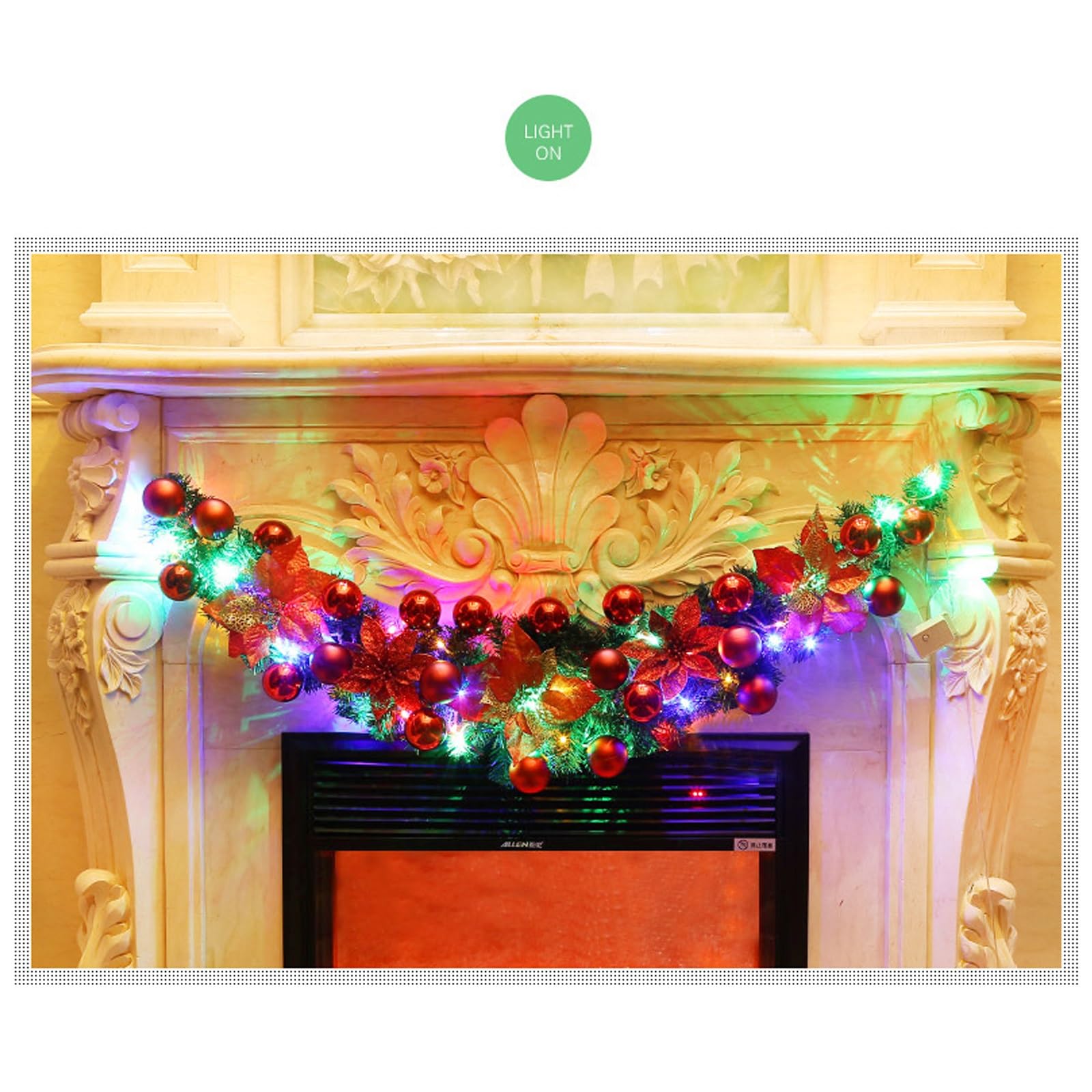 Guirnaldas navideñas Artificiales y tupidas, Decoraciones for Chimenea, decoración navideña en la, Puerta Delantera, Interior Exterior, sin Cadena de luz(Red,120cm/47.2in)