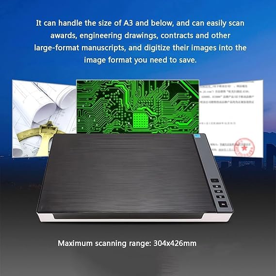 High Speed Flatbed Scanner, A3 Large Format Color Photo and Document Scanner, 1200 Dpi Optical Resolution, 8 Seconds Fast scan Speed