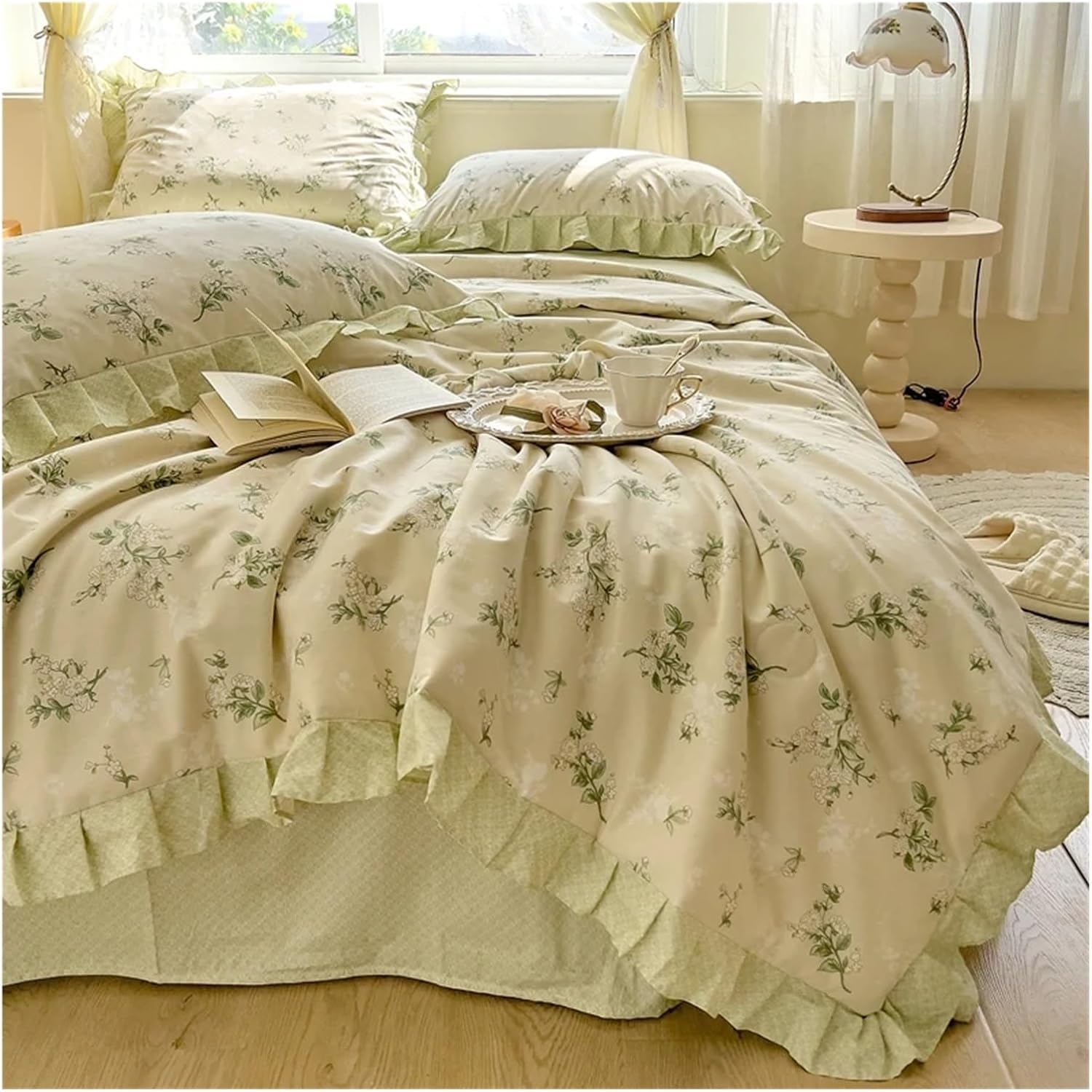 Cotton Korean Romantic Ruffles Floral Bedding Set Single Full Queen Duvet Cover Set Bed Sheet Or Fitted Sheet Pillowcases,Bed