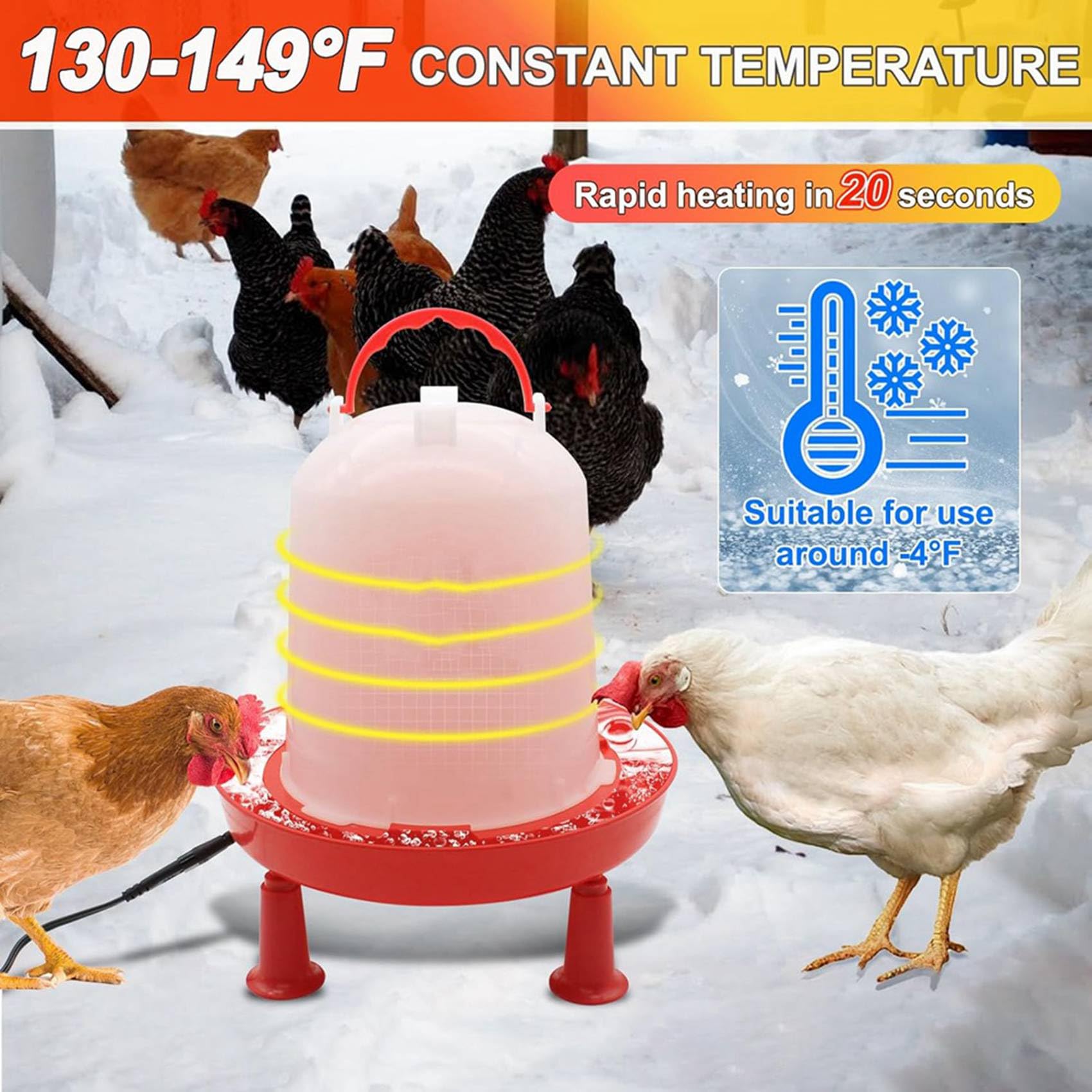 2X Bebedero para Pollos con Calefacción de 3 L para Invierno, Calentador de Agua para Pollos con Llenado Automático y Soporte para Patas, 35 W, Enchufe Europeo.
