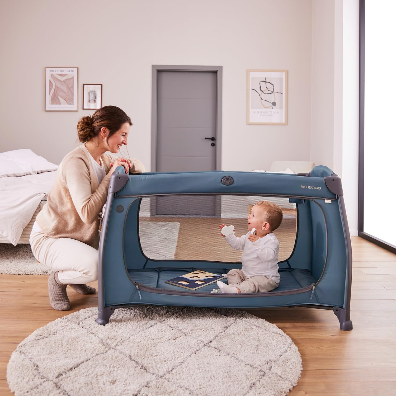 Hauck Cuna de Viaje Bebe Play N Relax - Doble Altura Recién Nacidos - Azul