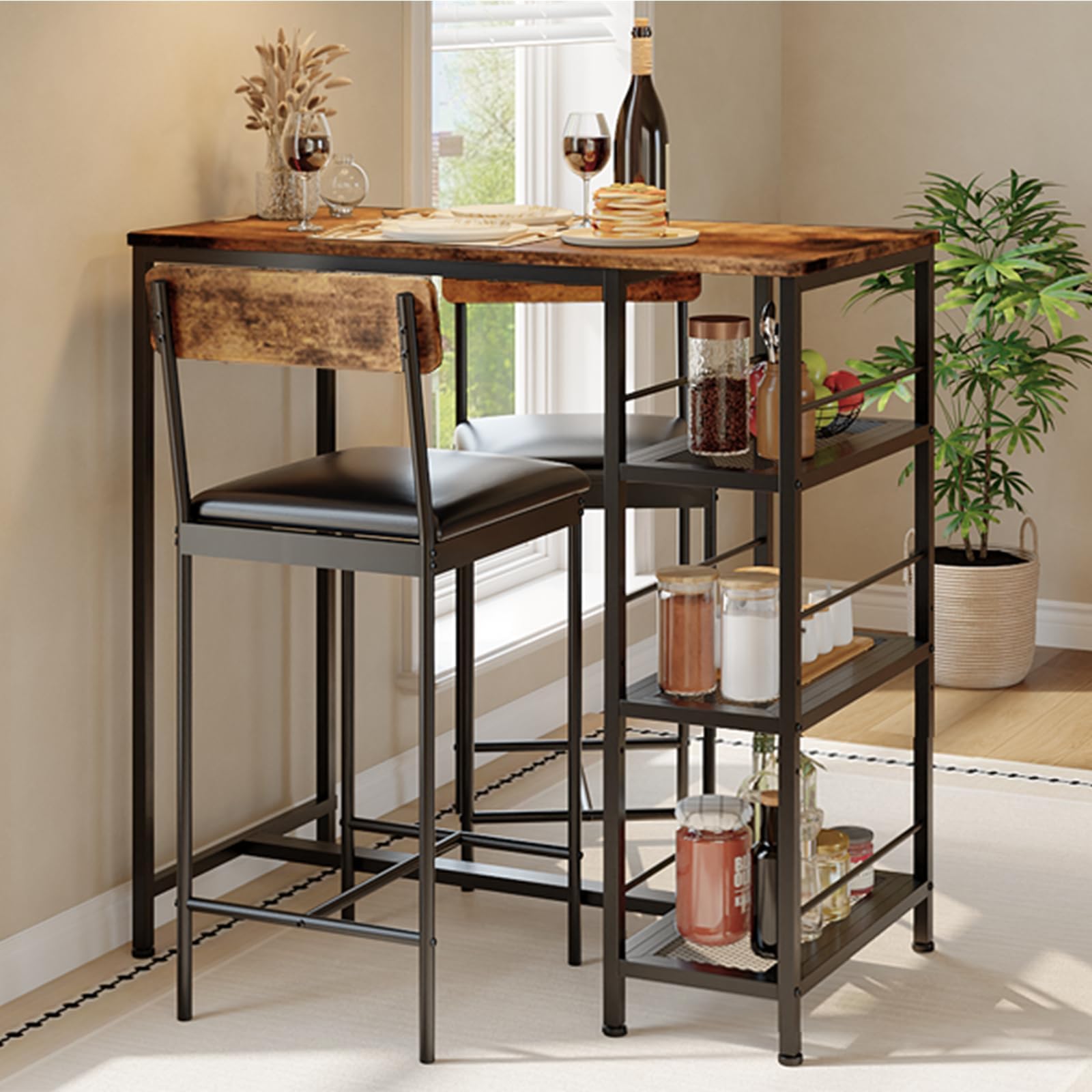 Mesa de cocina que ahorra espacio con 2 sillas tapizadas cómodas
