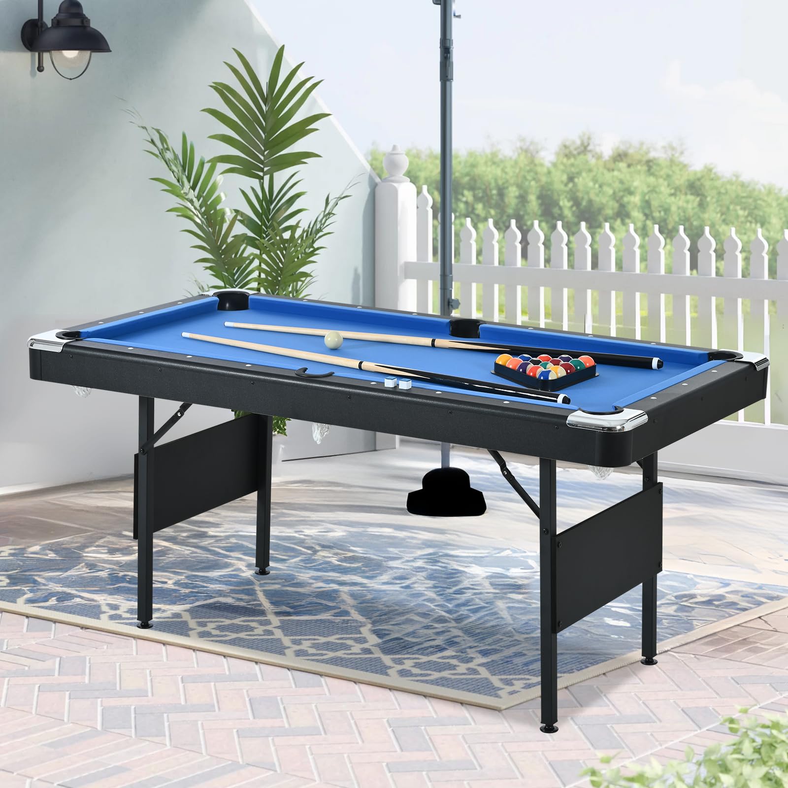5.5 ft Portable Pool Table, Billiard Tables, Foldable Mesa De Billar para Space-Saving with Billiard Complete Set of Accessories for Kids and Adults, Indoor or Outdoor Pool Table (Blue+Blak)