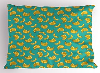 Ambesonne Yellow and Blue Pillow Sham Set of 2, Tropical Bananas Pattern in Vivid Tones Exotic Style Palm Summer Graphic, Quality Microfiber Bedding Item for All Seasons, 30