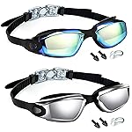 LOCONHA Swim Goggles, 2 Pack Swimming Goggles Anti Fog No Leaking For Adult Women Men Youth (Aqua & Bright Sliver)