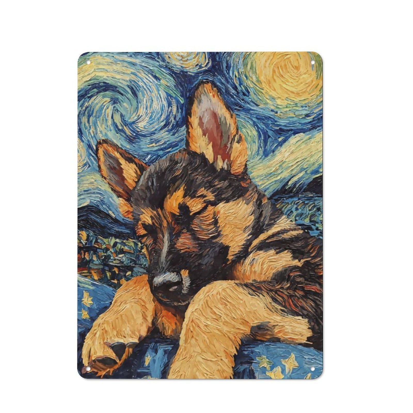 Junmoney German Shepherd Puppy Rustic Tin Sign 40X30cm For Living Room Or Hallway, A Metal Wall Feature For Living Rooms And Hallways