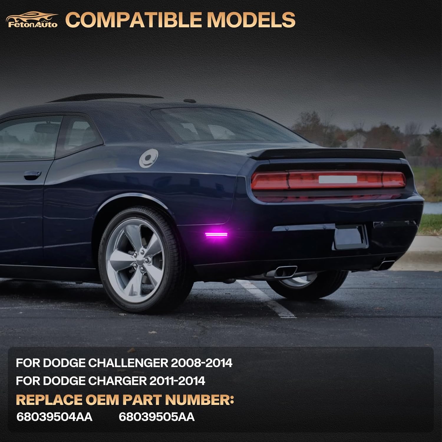 Sequential LED Rear Bumper Pink Purple Side Marker Lights for 2011-2014 Dodge Charger & 2008-2014 Dodge Challenger 2PCS, Smoked Lens, Dynamic Scan