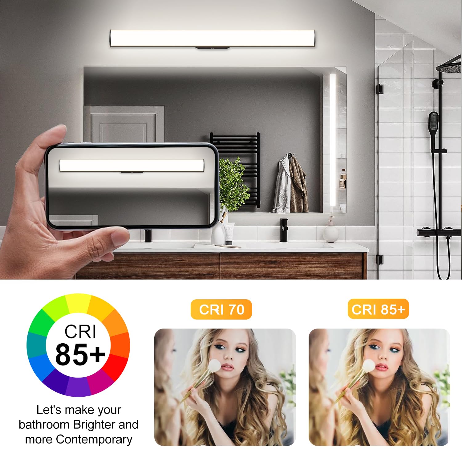 OOWOLF 59.5cm Lampada da Specchio per Bagno - 16W Luce Naturale 4000K IP44 Impermeabile Luce Specchio LED Applique Bagno Specchio Moderno Illuminazione