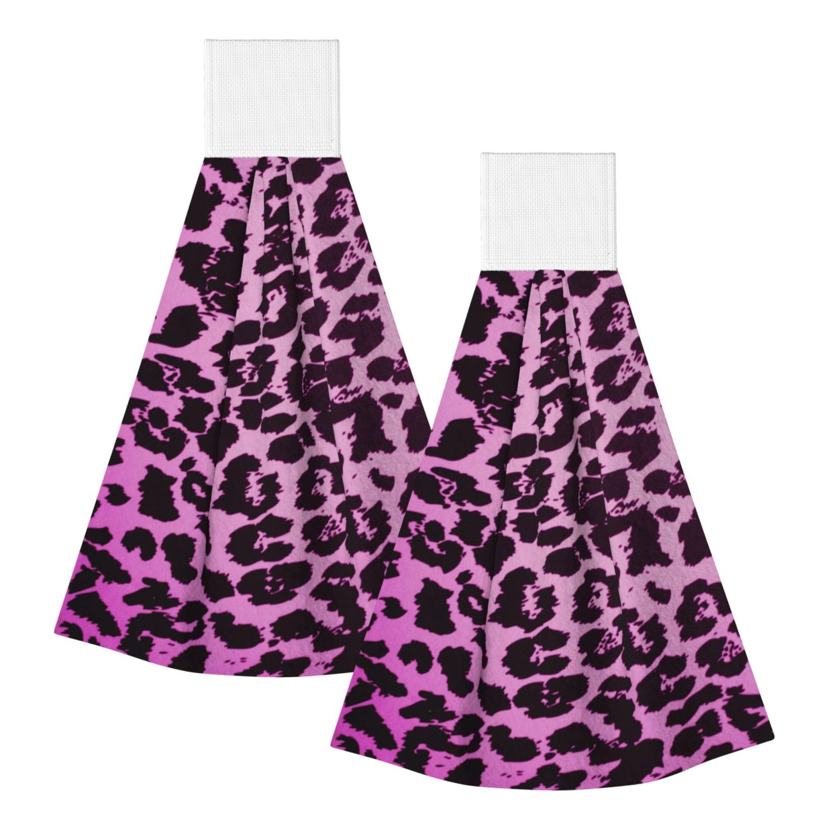 DOPKLNA Purple Leopard, 2 Pcs Hanging Coral Fiber Hand Towels for Bathroom, Absorbent Kitchen Towels