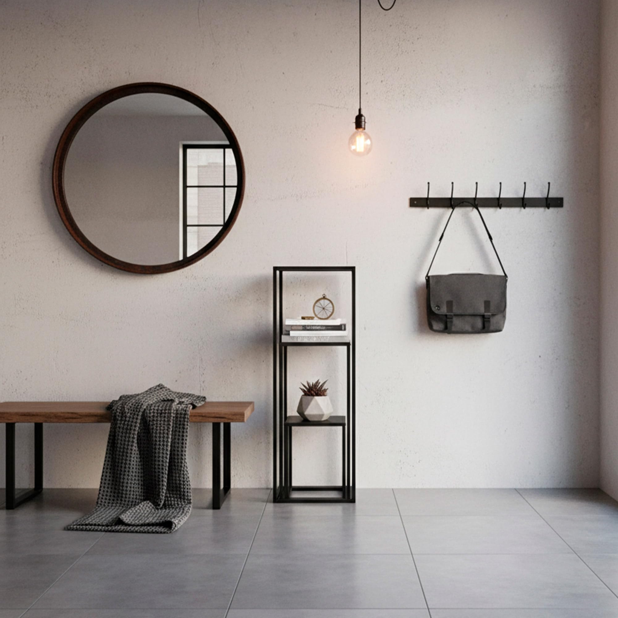 AKTIVE Max Home Set 3 tavolini quadrati 30x30x90 cm, 26x26x60 cm e 22x22x30 cm, peso max. 3 kg, legno grigio, gambe in metallo nero, per soggiorno, camera da letto, ingresso (18516)