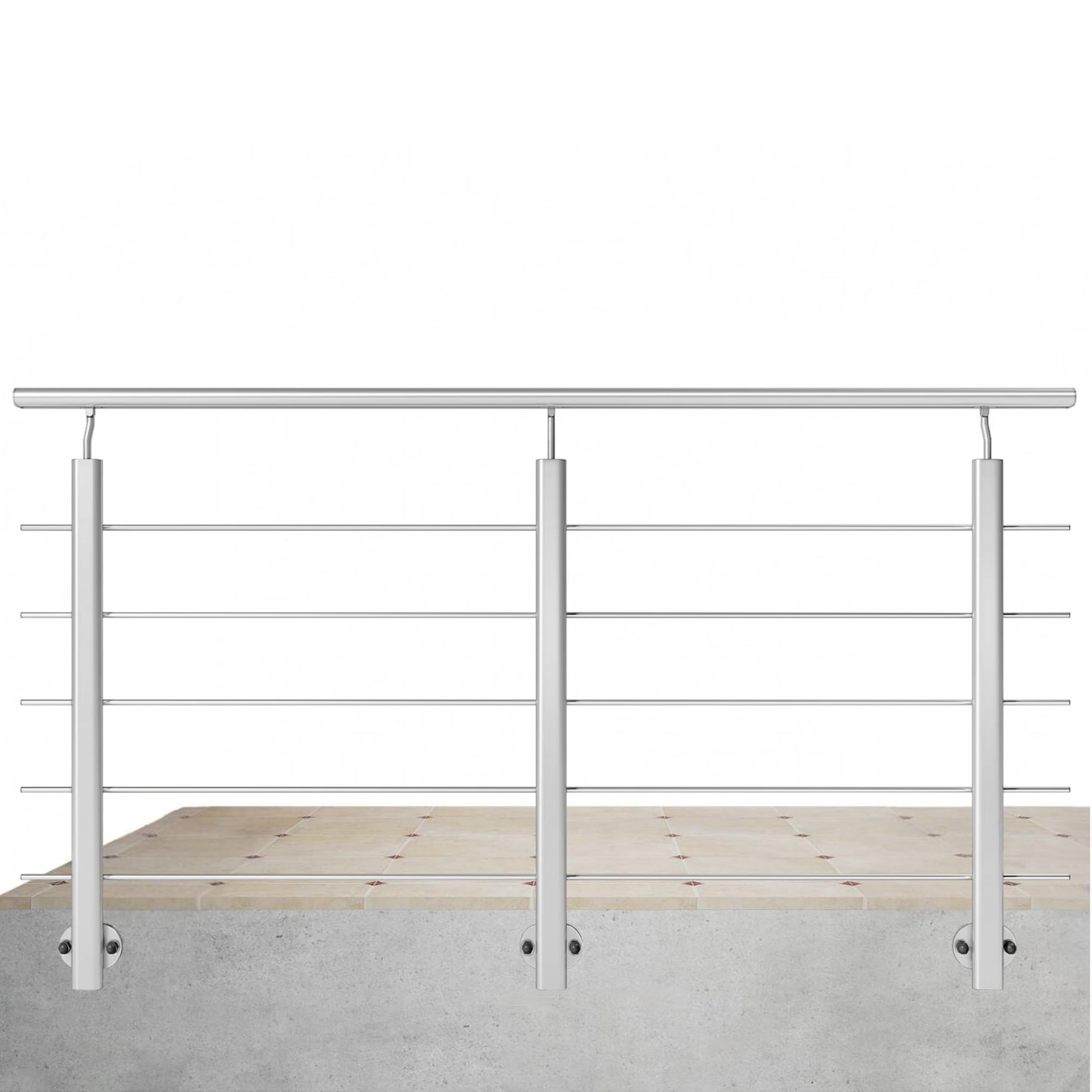 AICA Barandilla de aluminio - barandilla de escalera con 3 postes para interior y exterior escaleras, parapeto, balcón - fijaciones lateral (200cm)