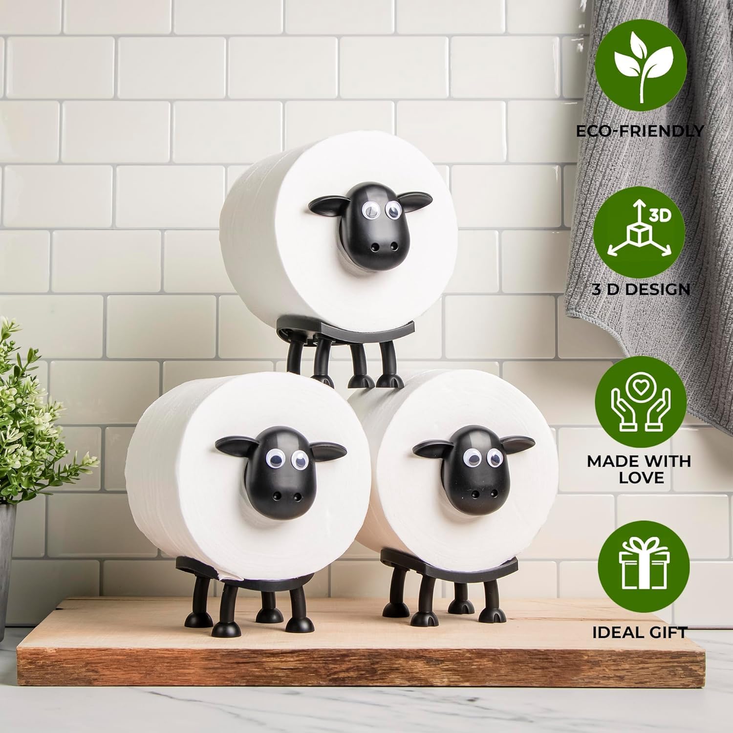 Sheep Toilet Roll Holder, Funny Toilet Paper Holder Free Standing Bathroom Set, 3D Printed Black Sheep Loo Roll Holder - Image 4