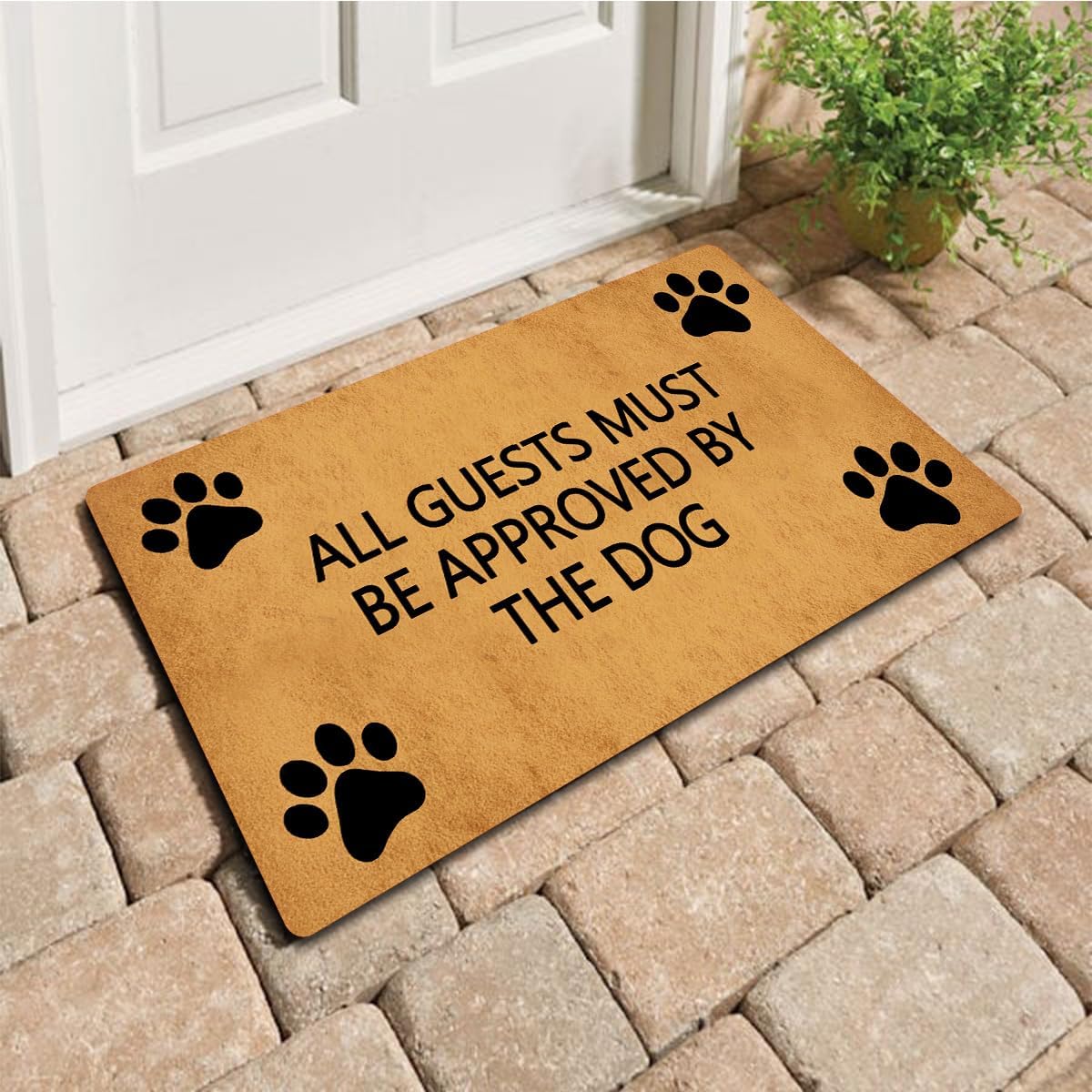 Funny Welcome Doormat All Guests Must Be Approved by The DogDoormats for Doormat Personalized Non Slip Rubber Mat for Front Door House Warming Gift Mats Kitchen Rugs and Mats 30(L) x 18(W)