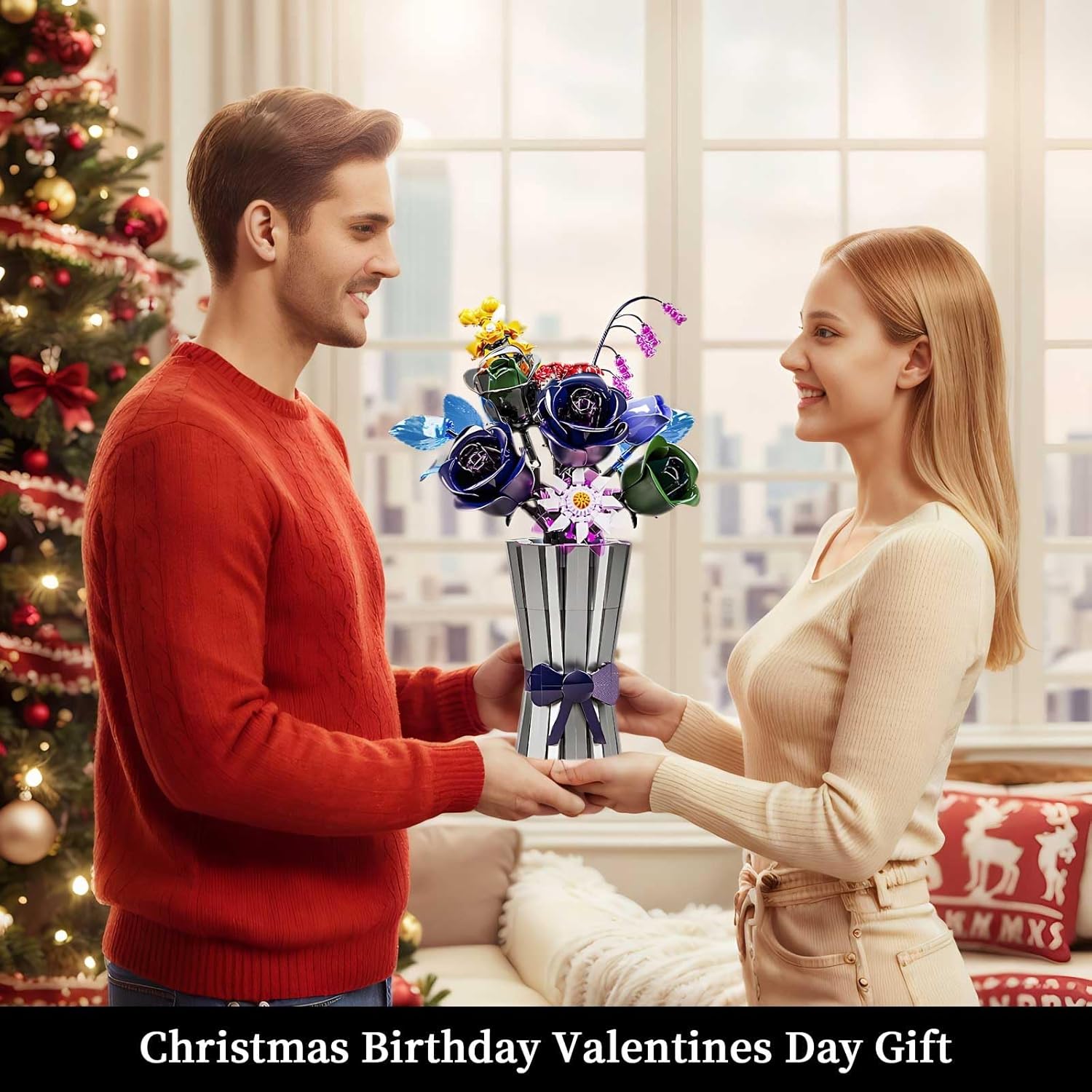 Rose Flower Building Set (982PCS), Flowers Set with Vase for Adults, Compatible with Lego Flowers, Botanical Collection, Gothic Home Decor, Building Blocks Ideal Gift for Adult Women and Kids 8-12