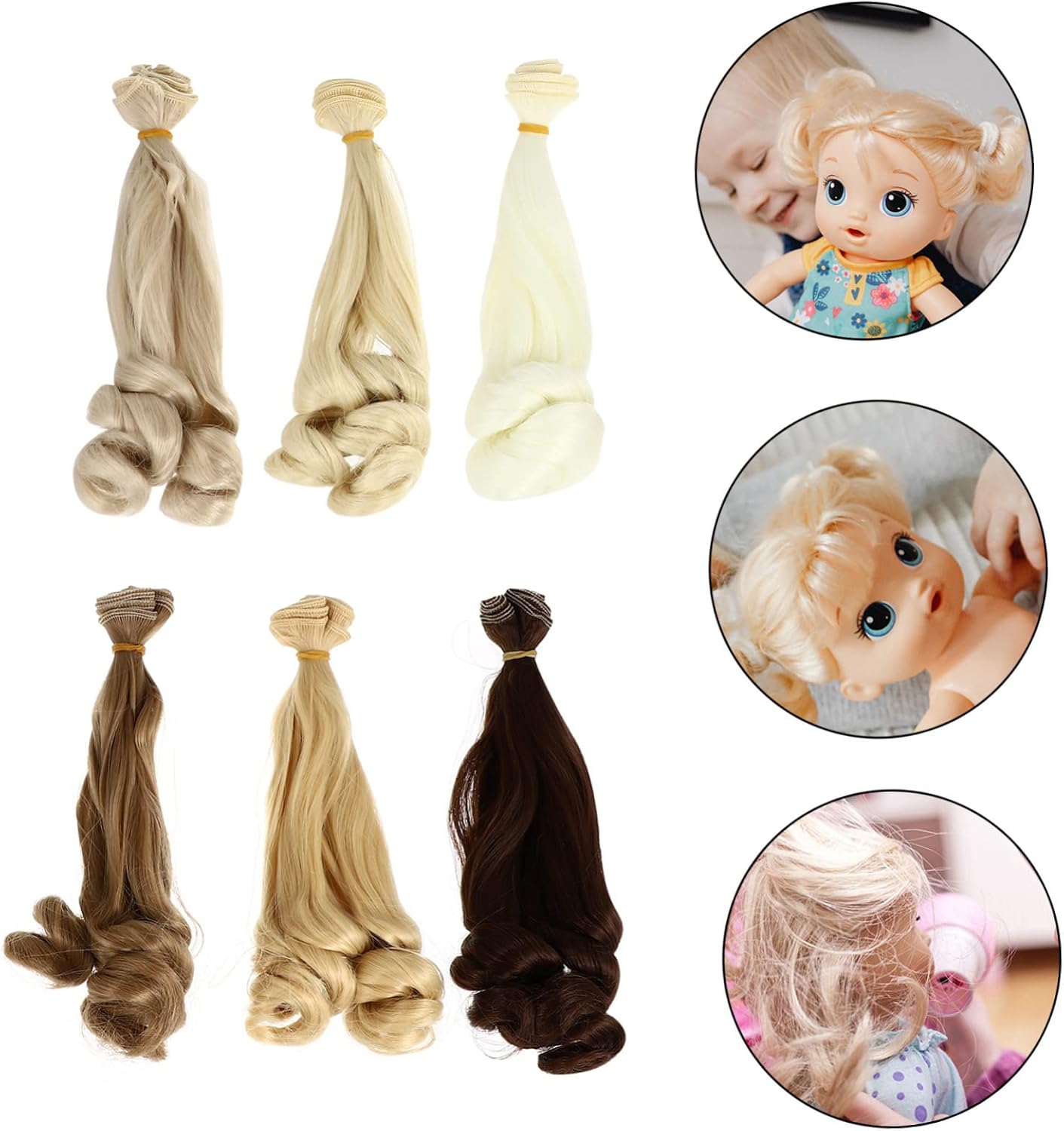SMASOLO 6Pcs Colorful Doll Wigs High Temperature Hairpieces for Dolls Curly Styles Doll Hair Accessories for Creative Doll Making