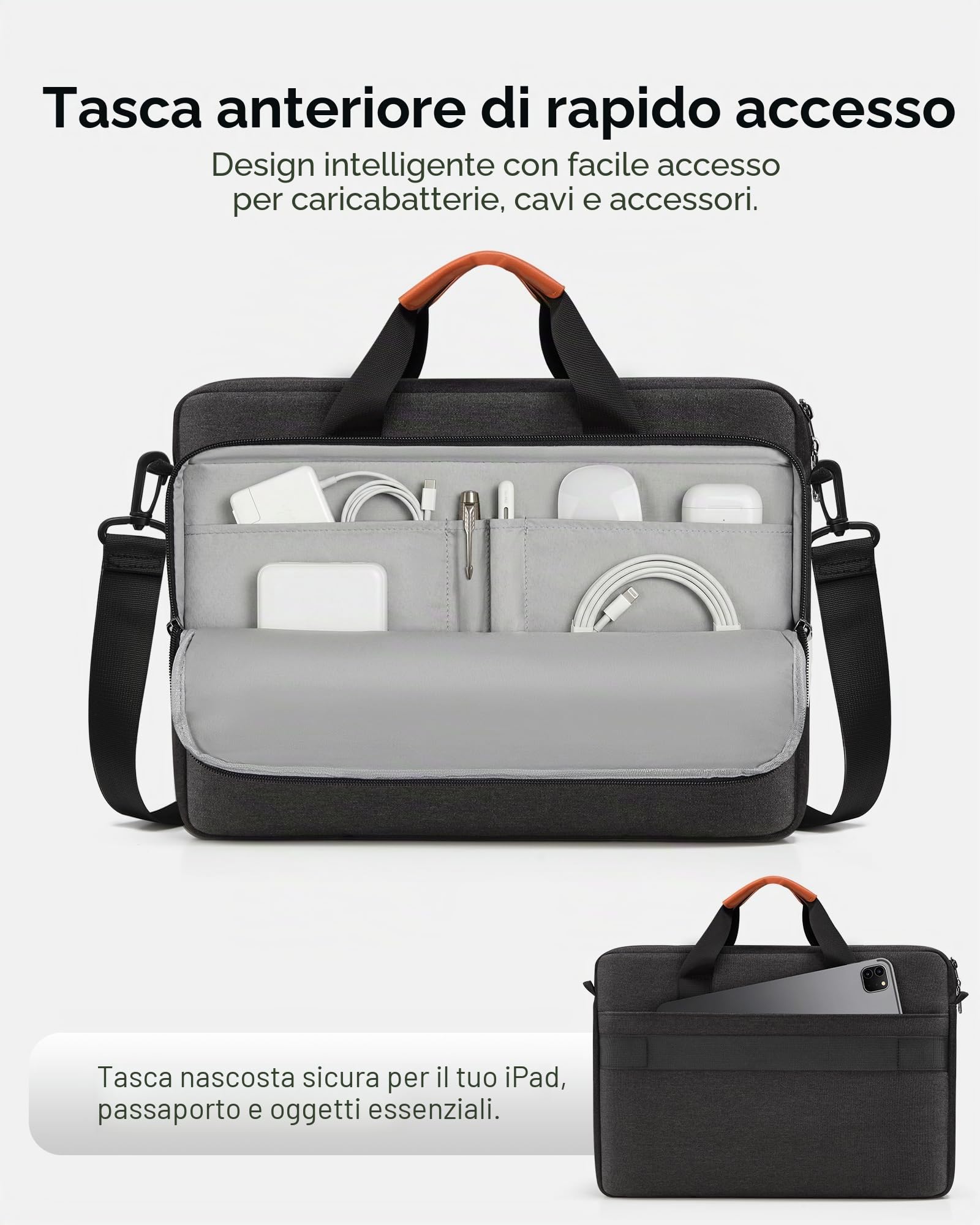 Borsa Messenger Bipra Da 15.6 Pollici – Grigio E Arancione, Pratica E Resistente!