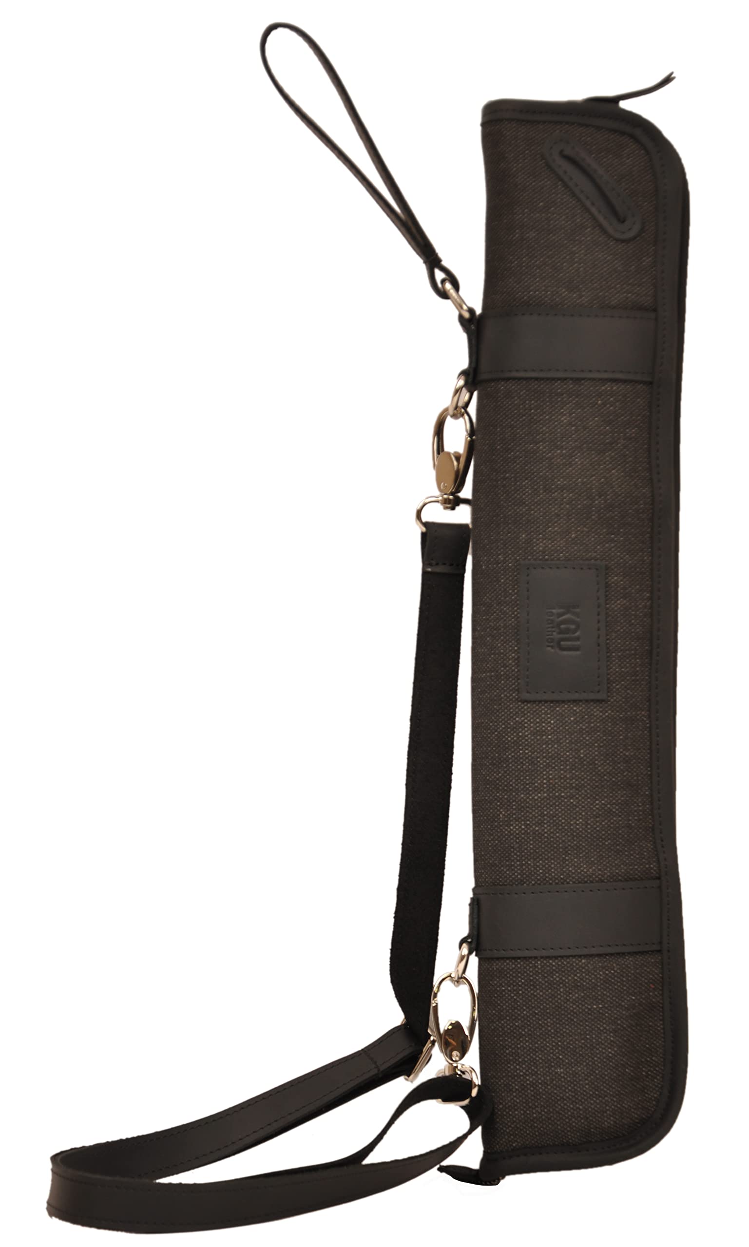 KGUBrassHandmade drumstick bag by KGU music. Drum sticks case with drumkey holder. Leather drumstick pouch with shoulder strap, built-in rubber loops. Gift for a drummer (Compact, Black)