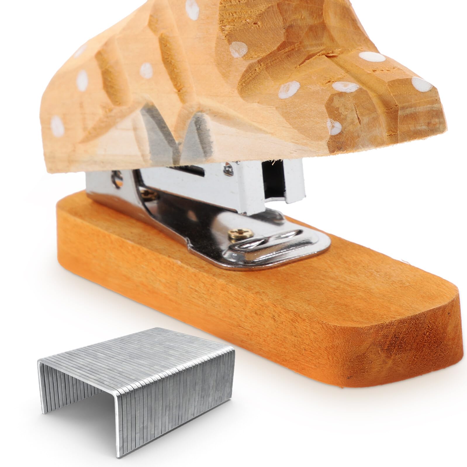 5 Stück Holz Kleiner Heftgerät Tierform Kompakter Bürohefter und Metall Mobiler Tischhefter für Büro und Zuhause Robust und Praktisch mit Heftklammern