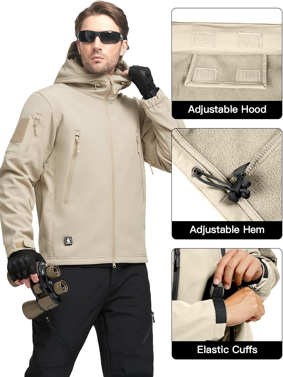 FREE SOLDIER Men's Outdoor Waterproof Soft Shell Hooded Military Tactical Jacket - Image 5