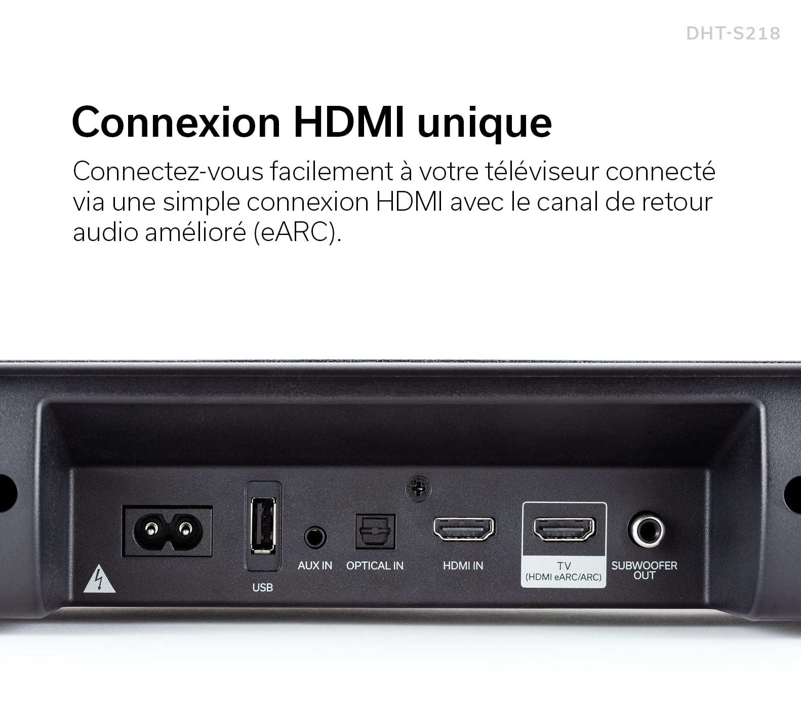 Denon DHT-S218, Barre de Son TV, Dolby Atmos, Pleine Bande Passante, Dialog Enhancer, HDMI 4K avec eARC - Noir