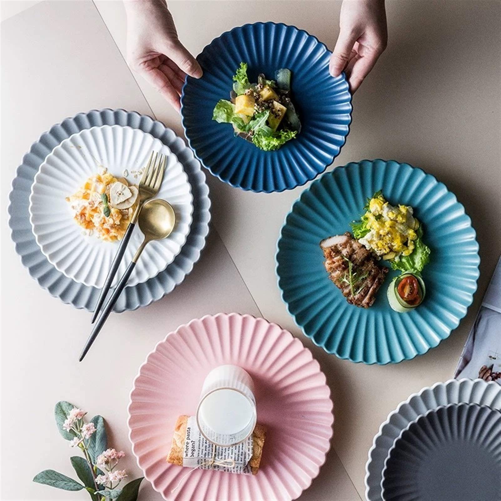 QINGGANGLING999 Vajilla Completa Nordic Creative Cerámica Cena Reducida Cena Placa Fruta Ensalada Placa Placa Steete Western Cocina Vajilla 8 Pulgadas 10 Pulgadas Vajilla (Color : Black 10 Inches)