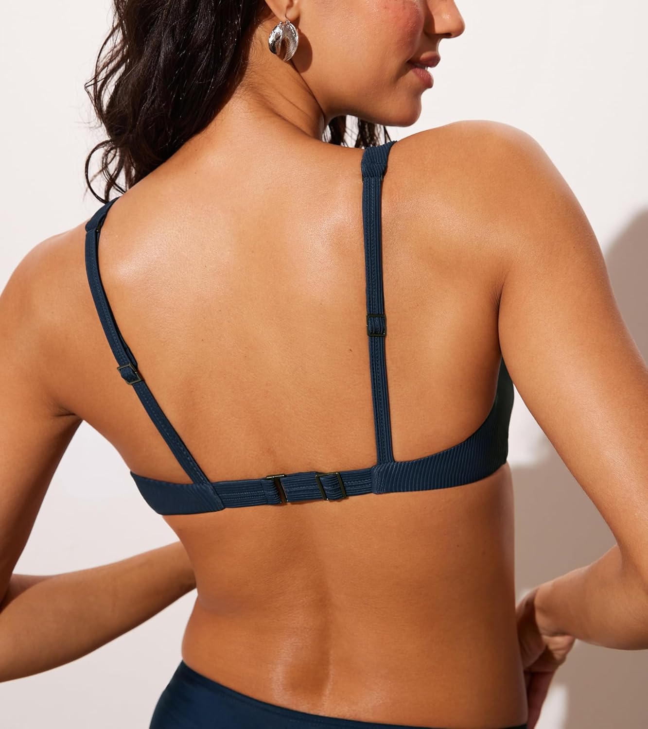 DOBREVA Women's Bikini Top Scoop Neck Bathing Suit Tops Ribbed Padded Adjustable Straps Swimsuit Sports Bra - Image 2