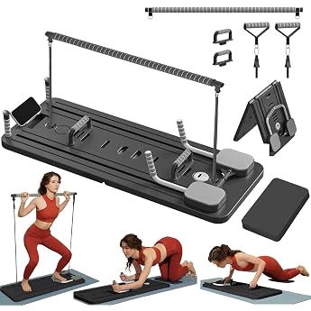 ExeractFit Pilates Board Set mit PilatesBar und Widerstandsband f r Zuhause Fitnessstudio Faltbarer Pilate Reformer Maschine Mehrzweck Bauchtrainer Full Body Workout Equipment