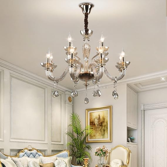 Braiton LED Pendant Ceiling Light Crystal Chandelier Light K9 Crystal Glass Chandelier Pendant Ceiling Lighting Fixture Raindrop Lamp for Bedroom,Dining Room,Living Room,8+4 Lights